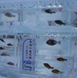 Ice Sculpture using real fish