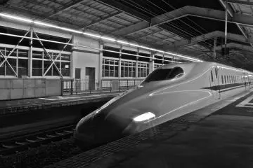 The Nozomi N700 series bullet train arrives from Tokyo and takes a stop at Shin Kobe Station before proceeding to its final destination&nbsp;Hakata. It's a 2 hours 45 minutes journey from Tokyo to Kobe.&nbsp;