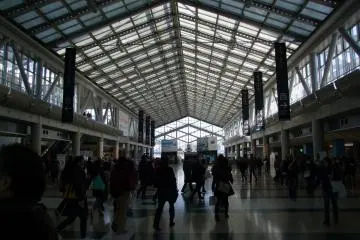 <p>The glass-paneled roof gives the building a cool, modern feeling</p>