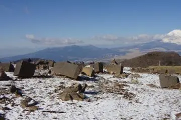 <p>Cube-shaped rocks that are scattered around in the back of the shrine</p>
