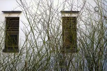 <p>Narrow window in the plastered wall of the museum</p>