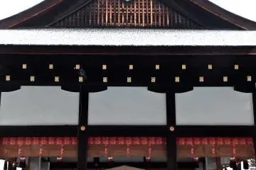 A ceremony platform just inside the shrine gates