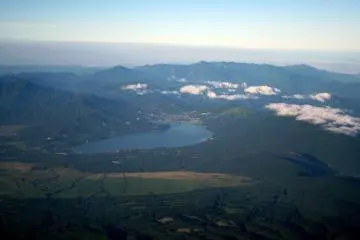 Looking toward the direction of Tokyo, you see the Lake Yamanaka