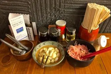 <p>Ramen condiments available at each table</p>