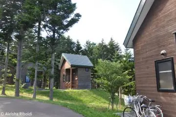 Tiny wooden bungalows, caming ground