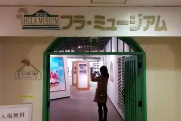<p>The entrance to the Hula Museum. The museum is free admission, but you cannot enter the theme park it is located in without paying.</p>