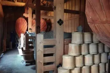 Inside one of the restored buildings; a horse stable.