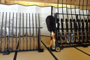 Weapons on display served as a warning to travelers.