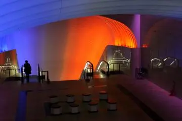 <p>One of the breaks from the long escalators and staircases going to the main entrance of the museum</p>