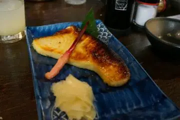<p>Swordfish marinated in a white miso paste for three days and grilled. Melt in your mouth goodness</p>