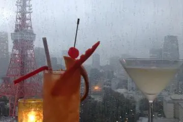 <p>The Tokyo Tower Cocktail and the Yuzu Martini, two dangerously delicious beverages at the Sky Lounge.</p>