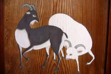<p>Painting drawn on a cedar sliding door</p>