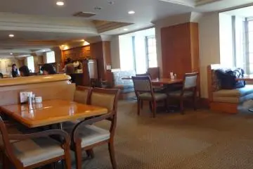 Inside the spacious, bright restaurant.