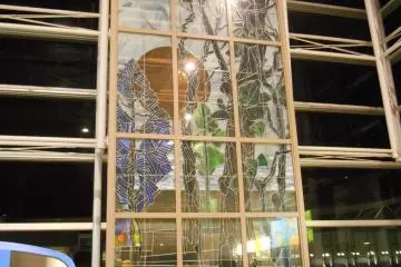 Stained-glass art displayed at Sendai Airport train station
