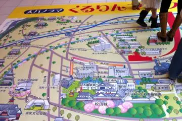 People queuing over the map showing what you can see
