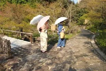 <p>สาวๆหลากวัย สวมใส่กิโมโน เดินชมบรรยากาศ</p>