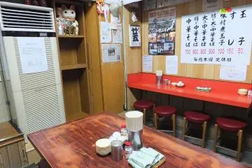 <p>บรรยากาศภายในร้าน และเมนูบอกราคาภาษาญี่ปุ่น</p>