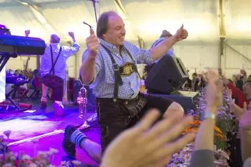 His enthusiasm has brought this performer down to his knees.