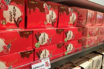 <p>Kappa Ebisen yang dilumuri coklat, keripik renyah dengan udang mentah yang dihancurkan ke dalam adonan tepung</p>