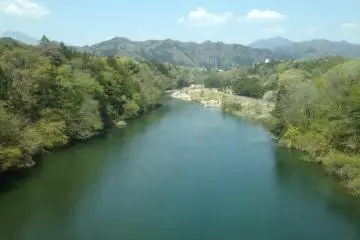 <p>A river under the Kinugawa Limited Express tracks</p>