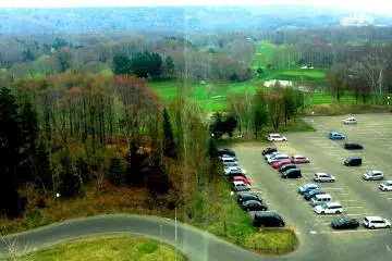Stunning Golf course views with snow capped mountains in the background from the buffet restaurant on top of Kitahiroshima Classe Hotel. &nbsp;However the view from the middle of the room is of the car park.