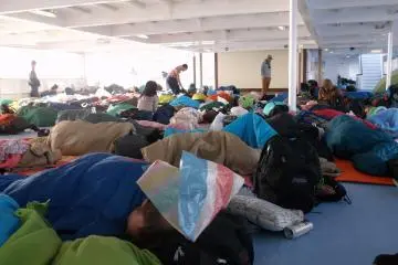 The basic ferry ticket gets you a sleeping space on the open deck. You can upgrade to a private bunk for 3000 to 4000 yen extra. (Photo: Alana Schramm)