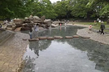 Kids can enjoy playing in the pond before kick-off