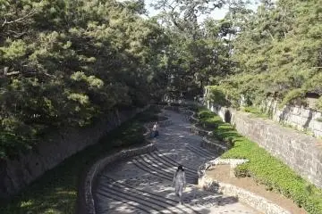<p>There's a decorative path between the two separate parts of the garden</p>