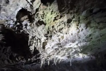 <p>Icicle-like formations hanging from the ceiling.</p>