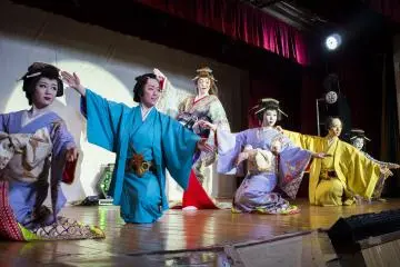 <p>The cast of the modern kabuki dance troupe, sans another member.</p>