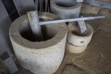 This huge version of a mortar and pestle was used to make mochi. To think mochi-making was this tedious!