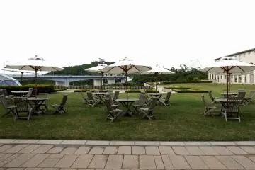 <p>Spacious garden in Otsuka Museum of Art. The Great Naruto Bridge can be seen in the backdrop (right)</p>