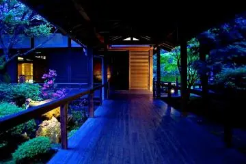 <p>Wooden corridor at night</p>