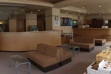 <p>The hotel lobby and front desk</p>