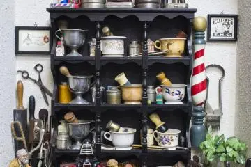 <p>A most interesting collection of barbering tools on display.</p>