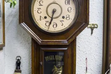 <p>One of the two backward clocks on display.</p>