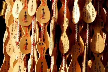 <p>Gourd-shaped Ema (wish plaques). Gourds were Hideyoshi's symbol markers on his war flags. Since he became a king of Japan from just being a farmer, people come here to wish for their own personal success and wealth in life</p>