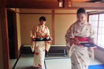 <p>Seasonal Kimonos are part of the charm of this tea house</p>