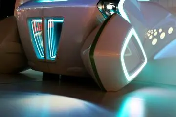 This futuristic looking vehicle was actually attached to the wall and it's a future type car, the colors on it were changing continuously and it was very attractive.&nbsp;