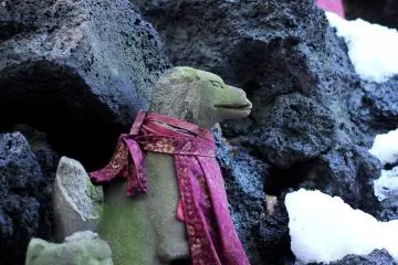 <p>These guys are guarding the shrine and they are all wearing some bibs, some are purple and some are red.&nbsp;</p>