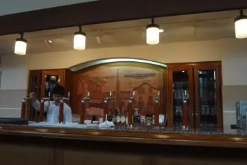 Beer taps inside the restaurant.