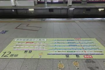 <p>พื้นสถานีมีบอกขบวนตู้ต่างๆกับตำแหน่งที่เรายืนดูป้ายอยู่</p>