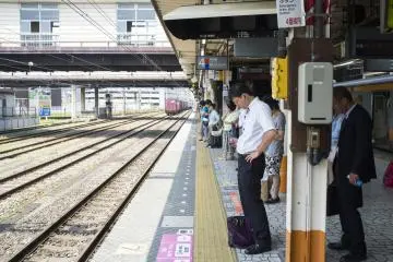Commuters waiting for the trains at Hachioji Station