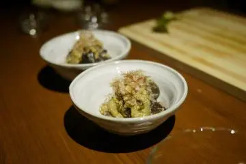 <p>The eggplants are ready, we covered them in a sesame dressing!&nbsp;</p>