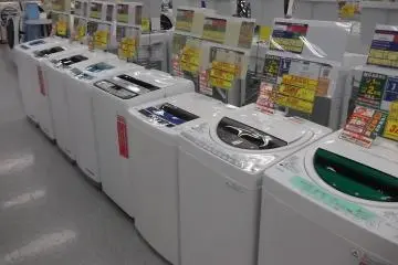 <p>A rank of washing-machines lined up for inspection</p>