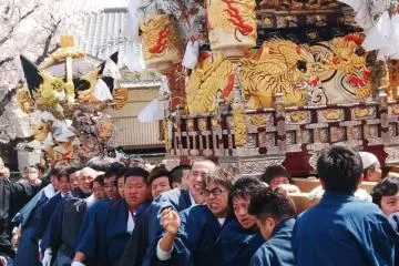 <p>Moving the shrine around the central ground several times before they go back to the procession down the street.</p>