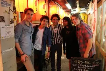 <p>The tasting team along with Michael (in the center), the friendly presenter of this section of the TV show</p>