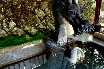 <p>Dragon at the purification font. He has a dragon ball in his hand</p>
