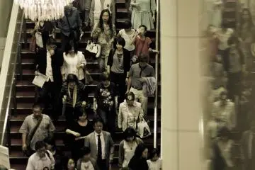<p>Taking the exit from the hall</p>