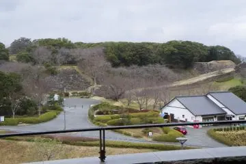 The castle ruins as seen from the Rest Area on the second floor